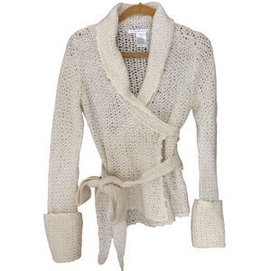 DIANE VON FURSTENBURG Size Medium White Chunky Airy Knit Wrap Sweater 0057